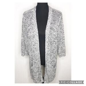 Torrid black white gray open knit long open front cardigan size 3 or 3X